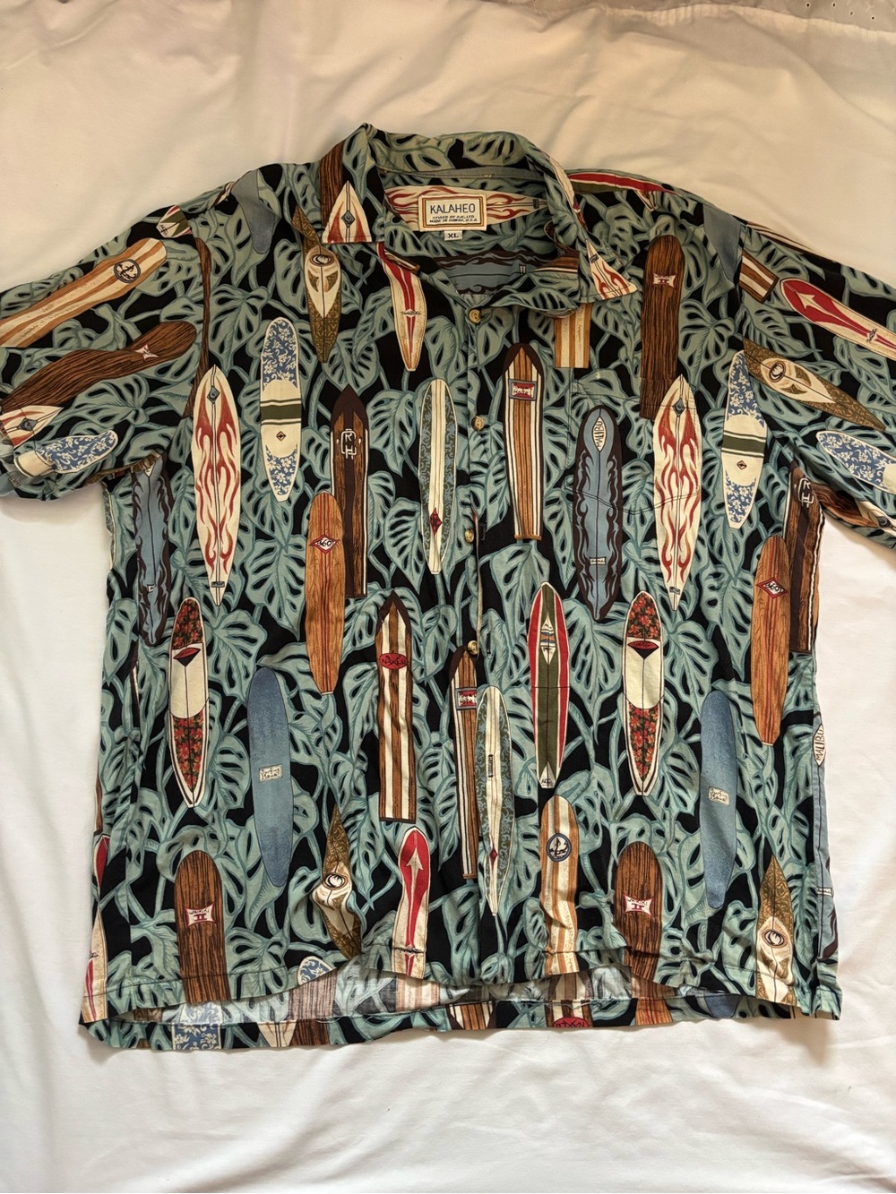 Kalaheo Aloha shirt Men's Short-Sleeve Surfboard Print Shirt - Black/Teal